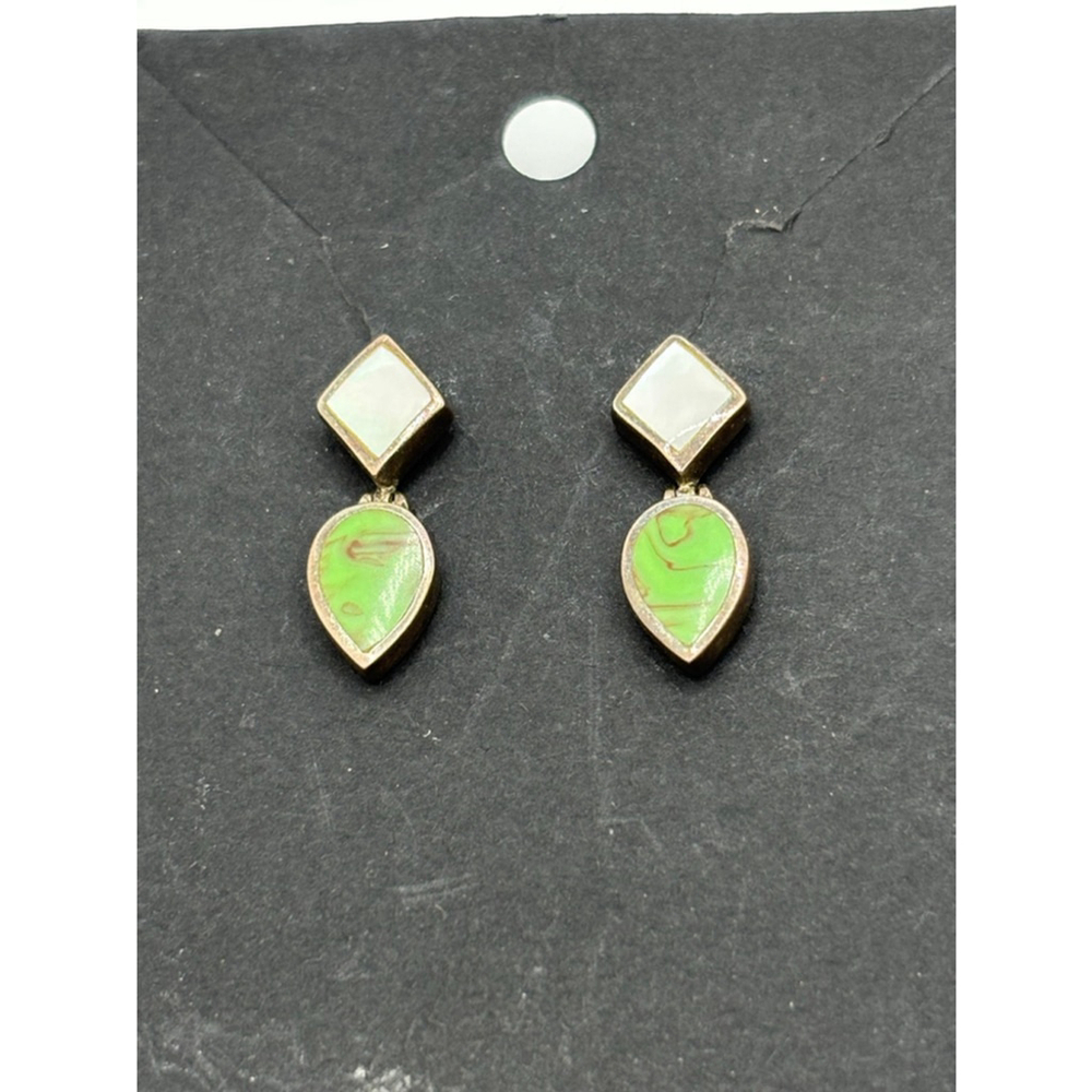 Drop Earrings Green White NWOT
